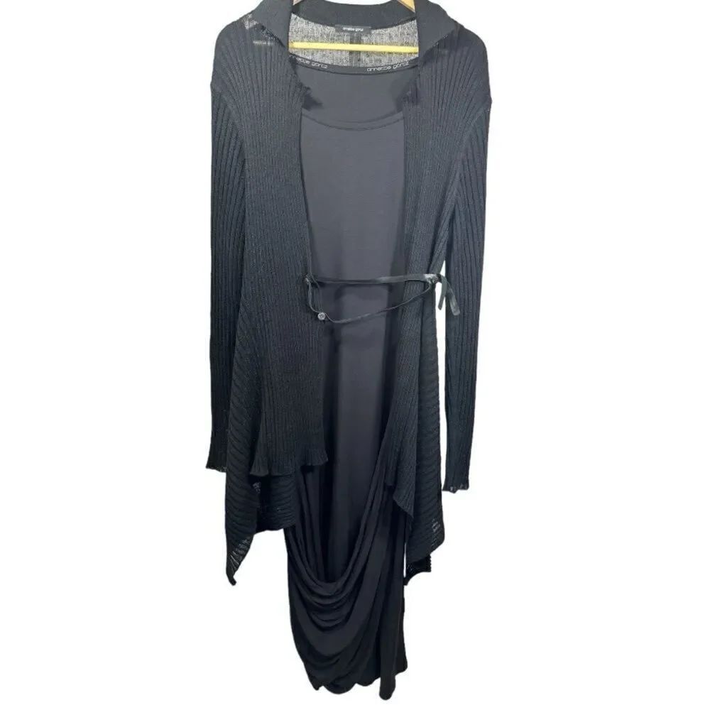 ANNETTE GORTZ Women’s Two Piece Cardigan Draped Dress Set Brown Size Large